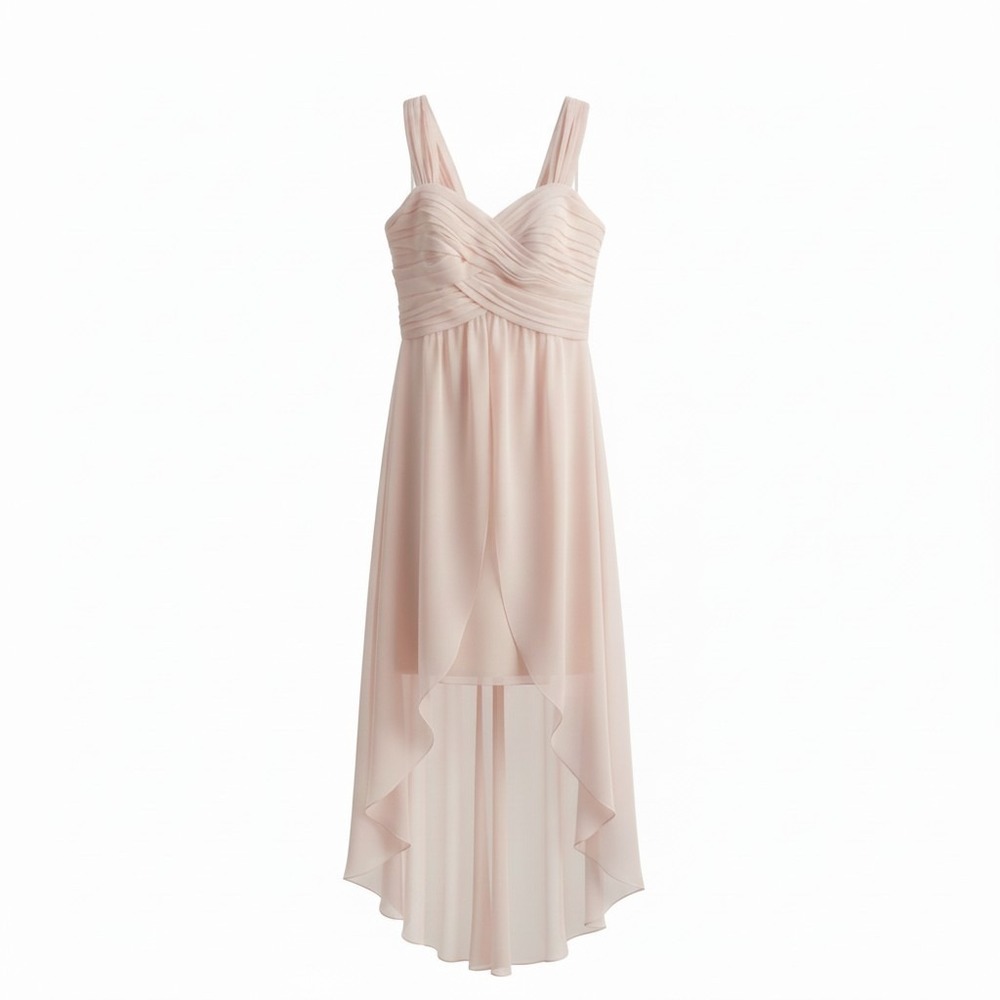 Davids Bridal Blush Pink Chiffon High Low Formal Bridesmaid Dress Sweetheart